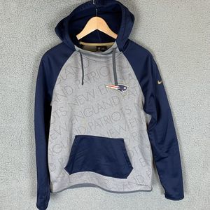 New England Patriots Nike Hoodie Mens Small Gray‎ Blue Therma-Fit Sweatshirt